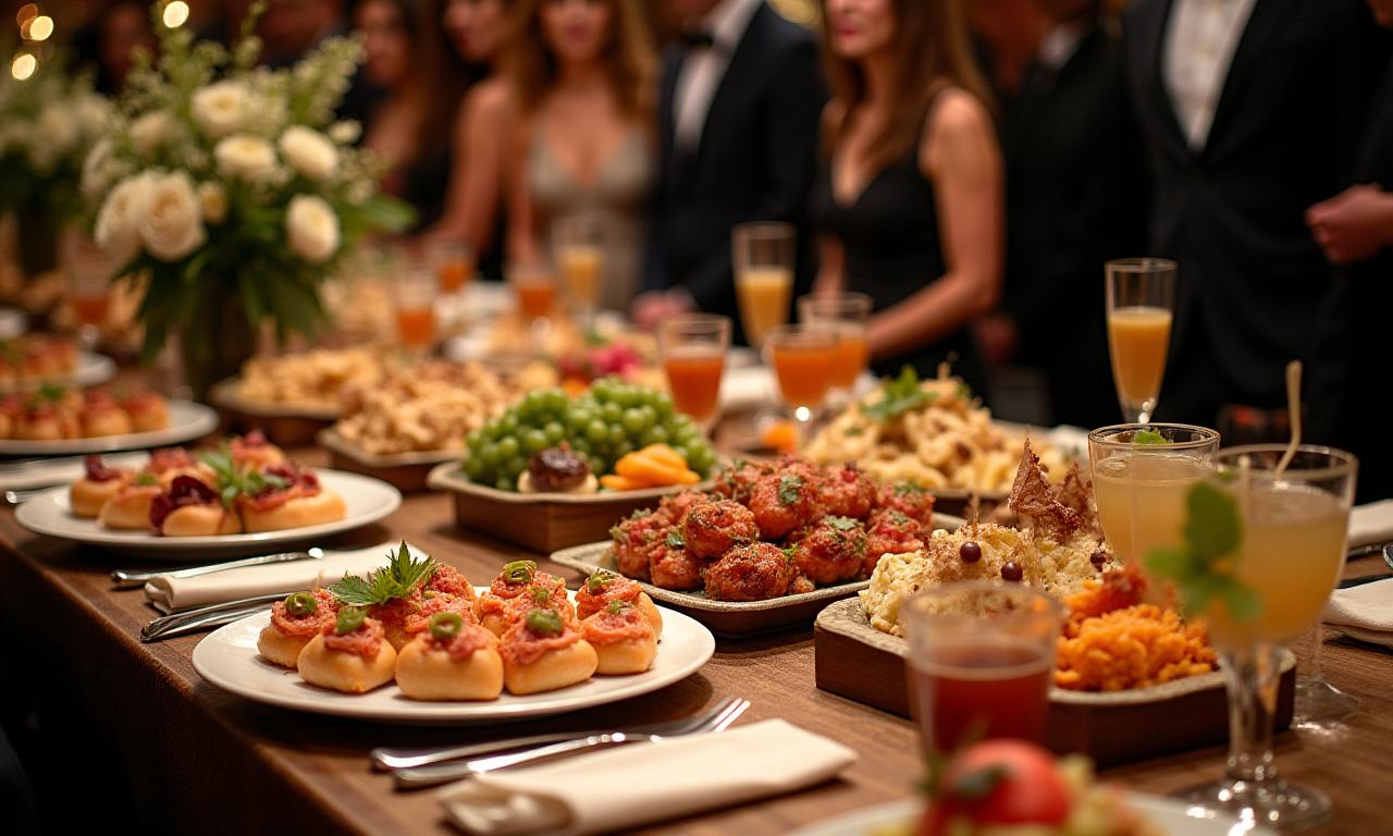 Beautifully arranged food platters and elegant table setting for a catering event