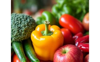 Vibrant display of fresh, organic fruits and vegetables