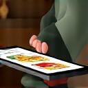 Illustration of a person browsing products on a tablet.